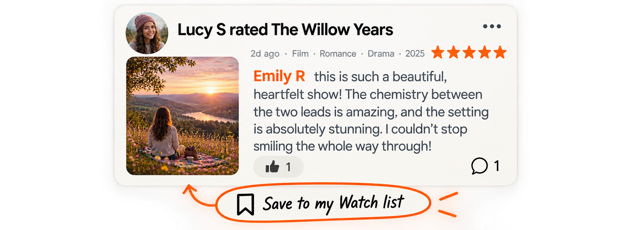 A friend's review with a note: Save to my To Watch list